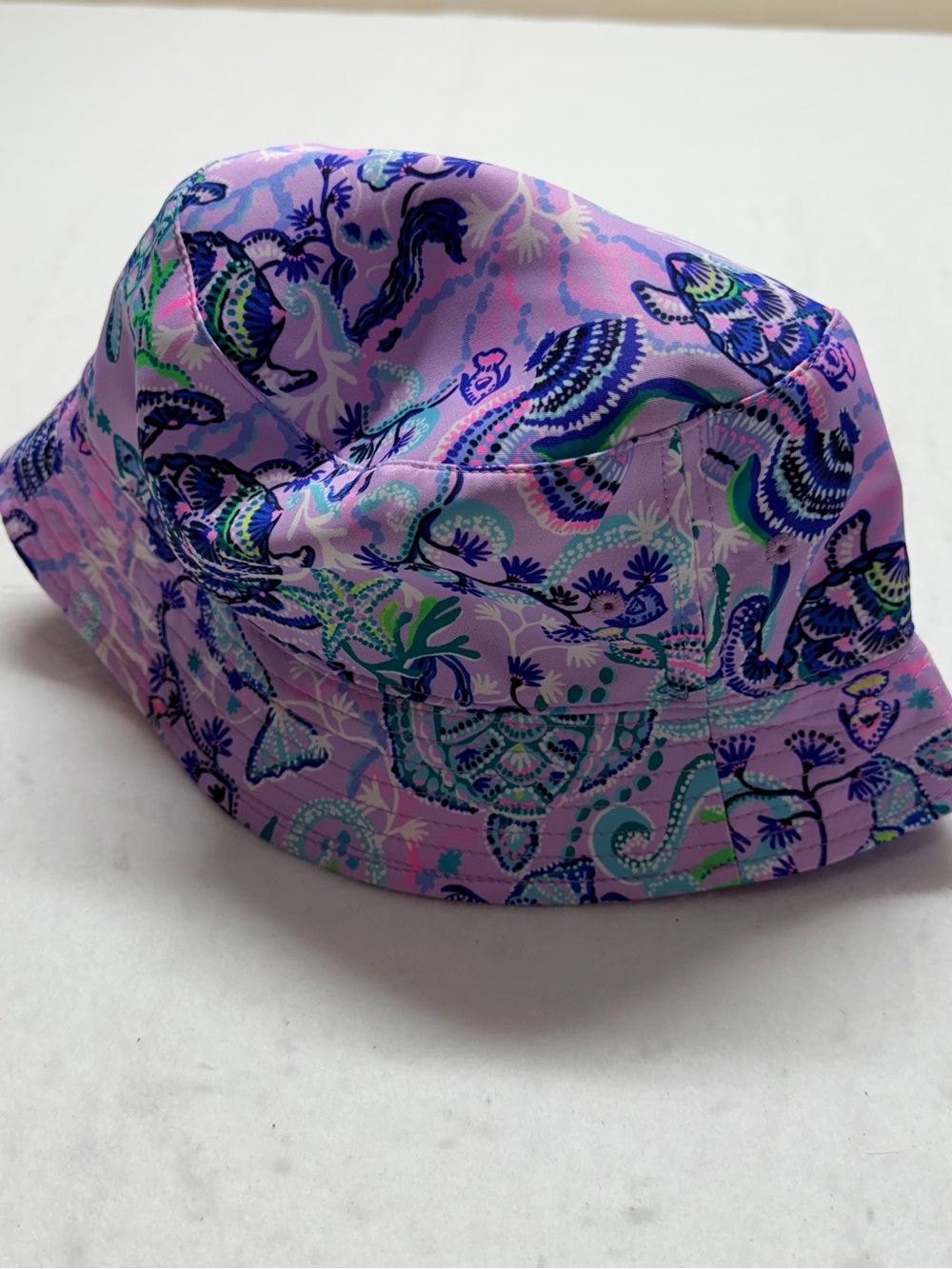 Lilly Pulitzer womens Paisley Floral Bucket Hat - Lavender, Navy, Aqua